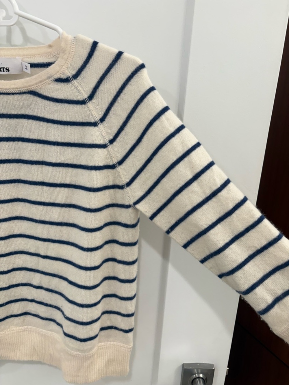 Jill Roberts Navy White Stripe Nautical 100% Cashmere Knit Sweater Size Medium - Picture 5 of 12